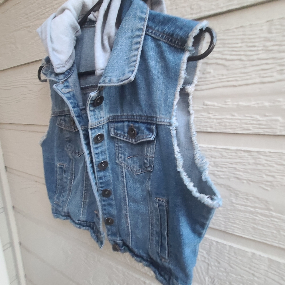Highway jeans Casual denim hooded vest jacket L - Picture 5 of 11